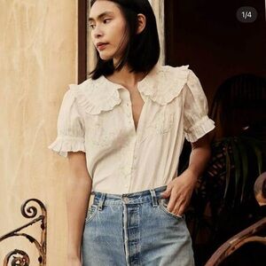 Elegant White Ruffled DÔEN Sena Top